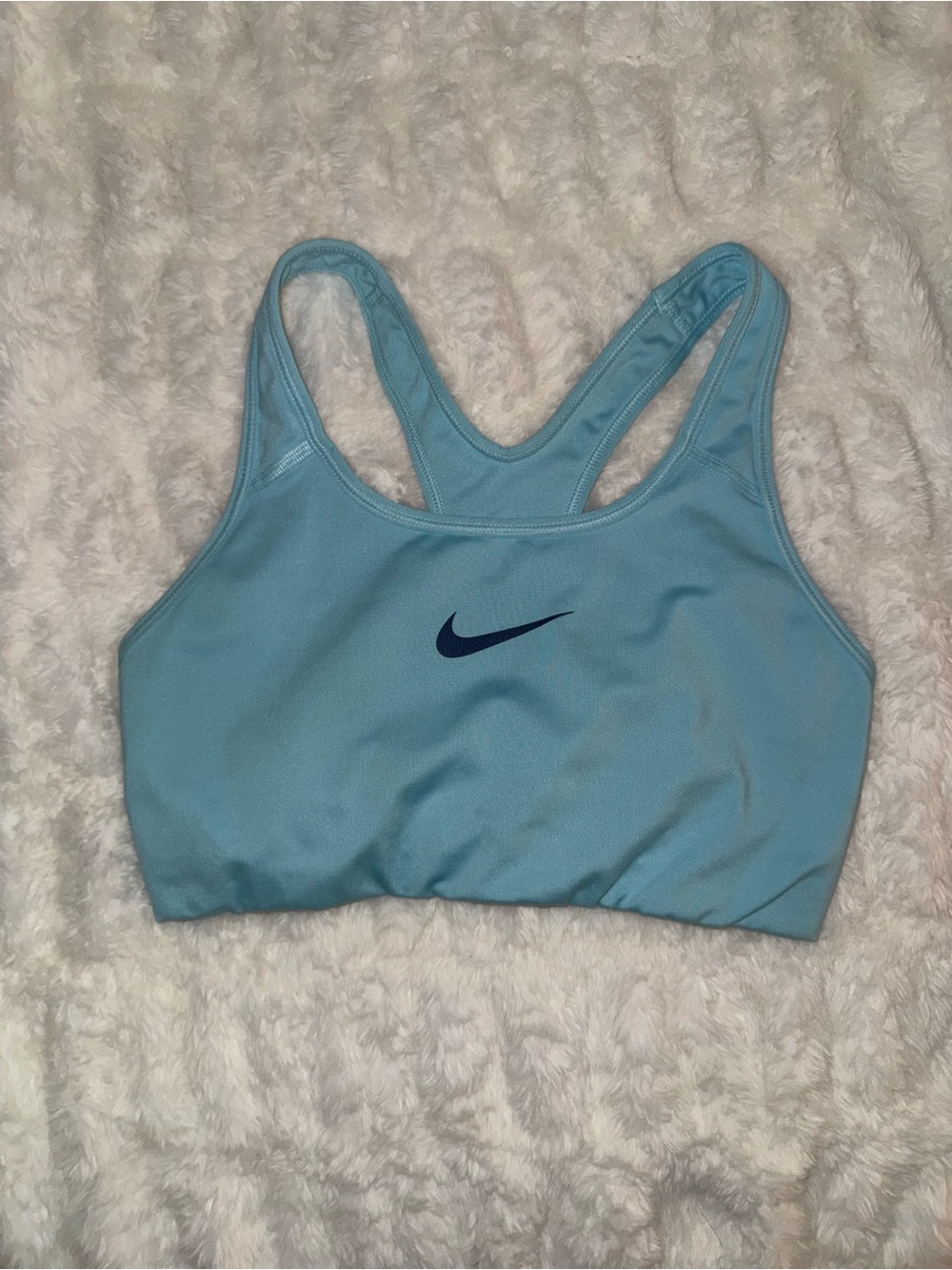 Nike Women's Sky Blue Racerback Sports Bra with Navy Swoosh